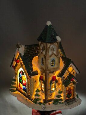 Cobblestone Corners Country Church Ceramic Christmas Village Holiday Decor Y2K